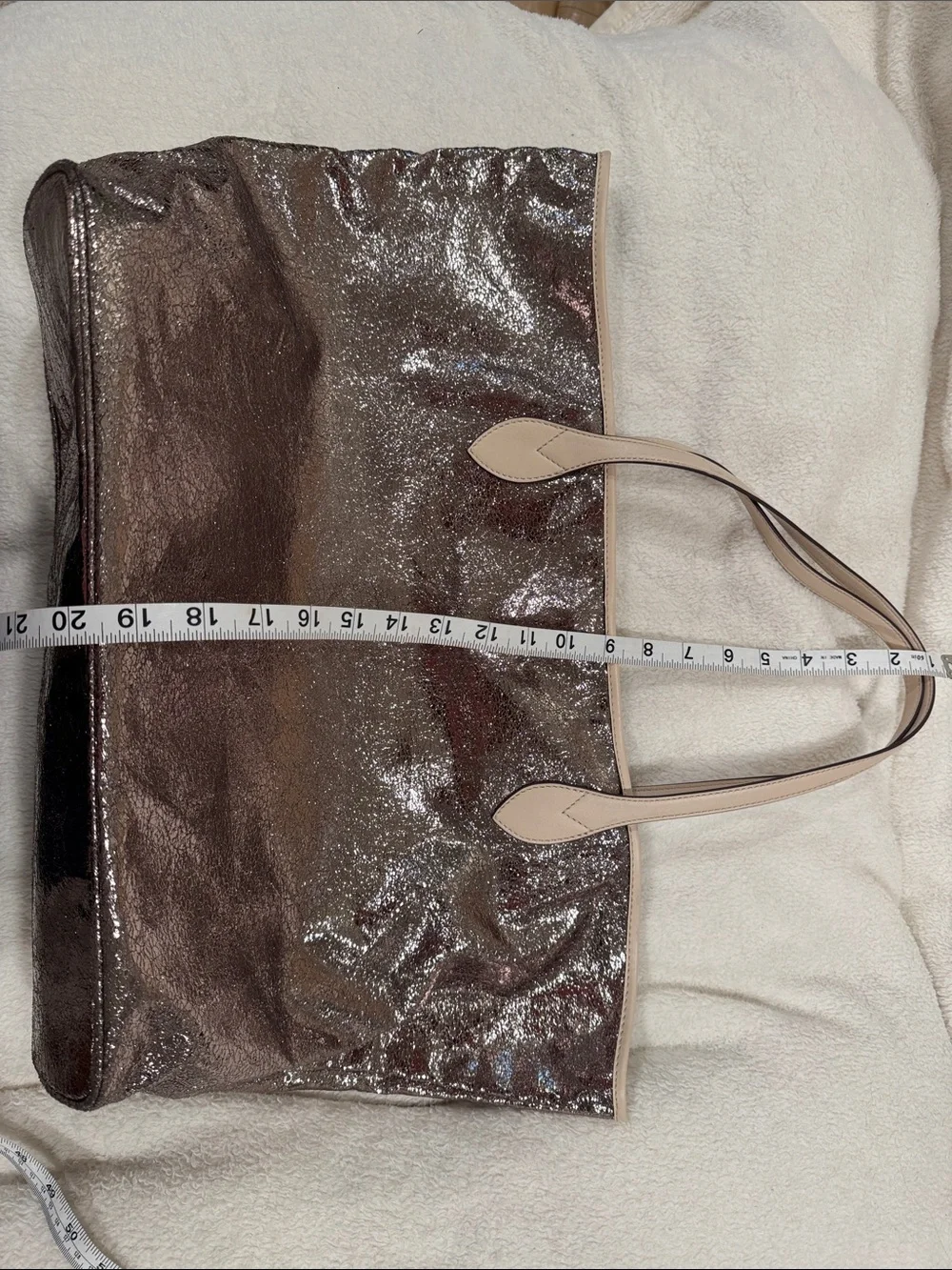 Sorial Metallic Copper Shimmer pTote with Neutral Beige Handles